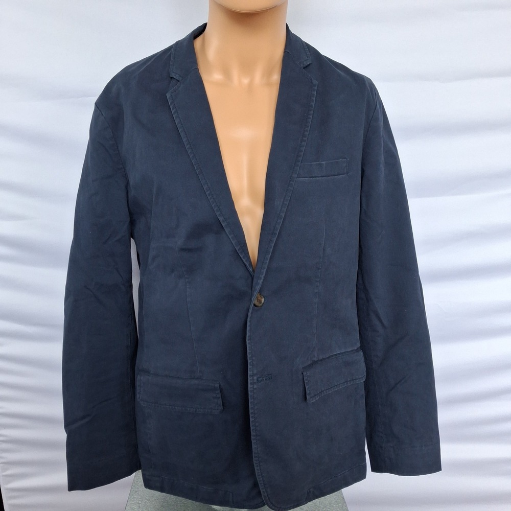 Gap Mens Navy Blue Cotton Twill Two Button Blazer Sport Coat Jacket